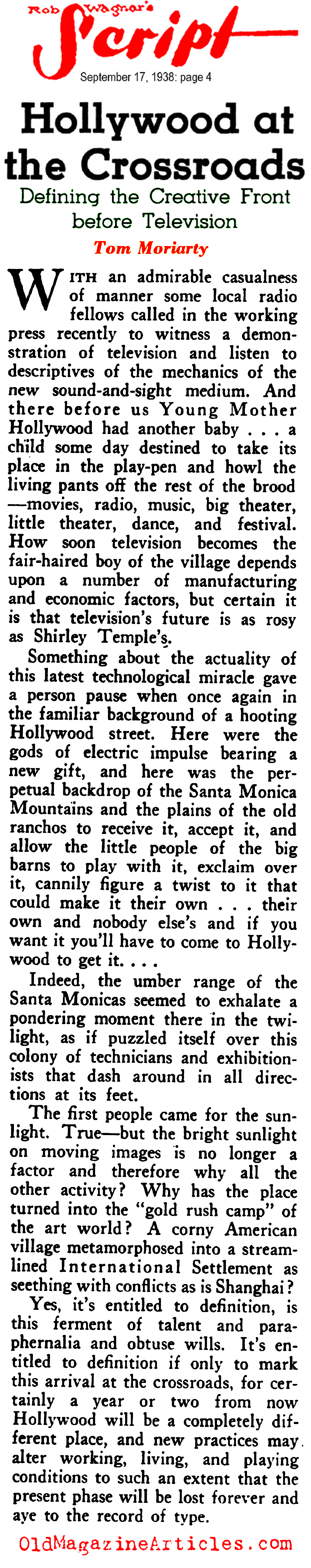 Television: God's Gift to Hollywood (Rob Wagner's Script, 1938)